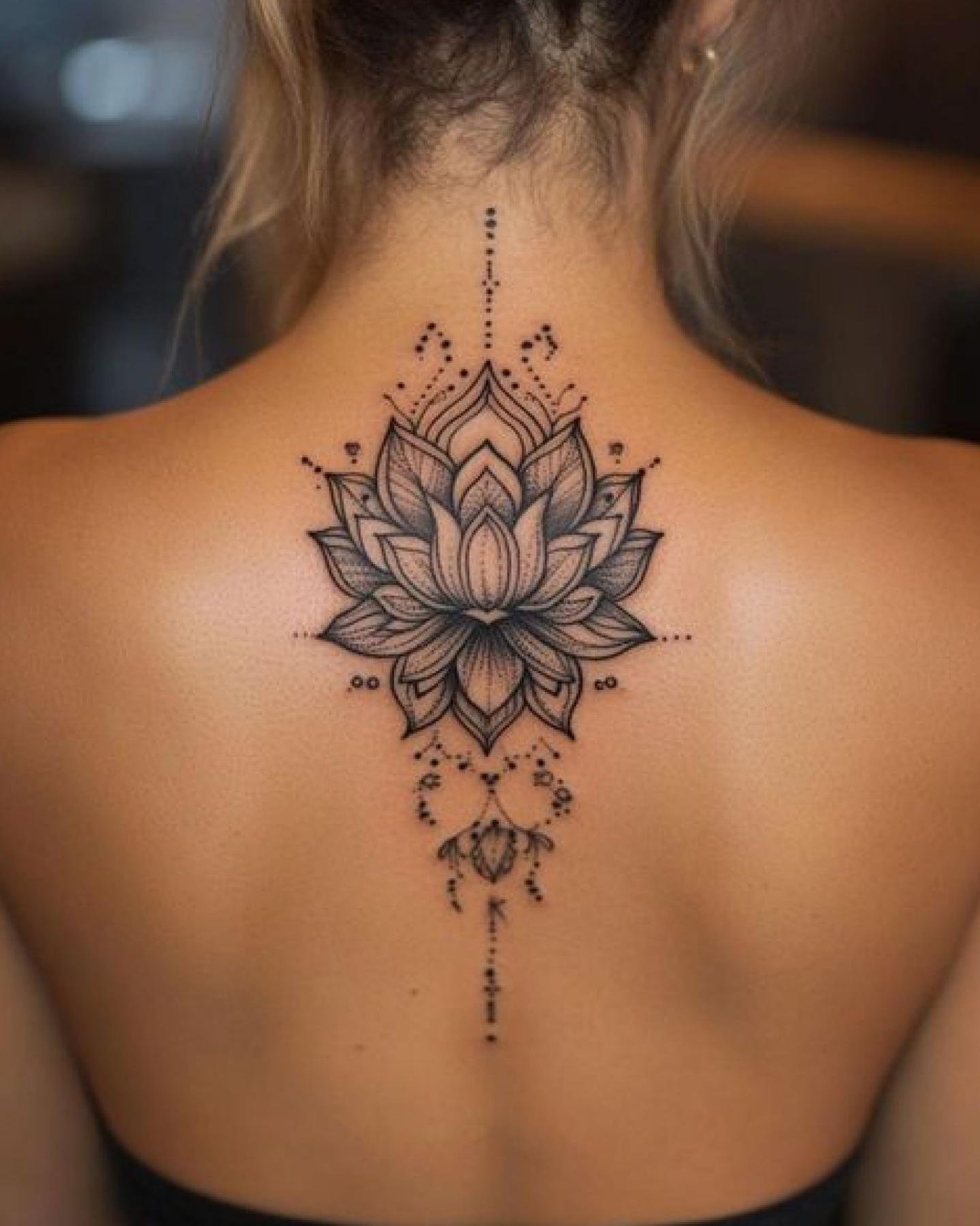 Tatuaje mandala en la espalda de mujer